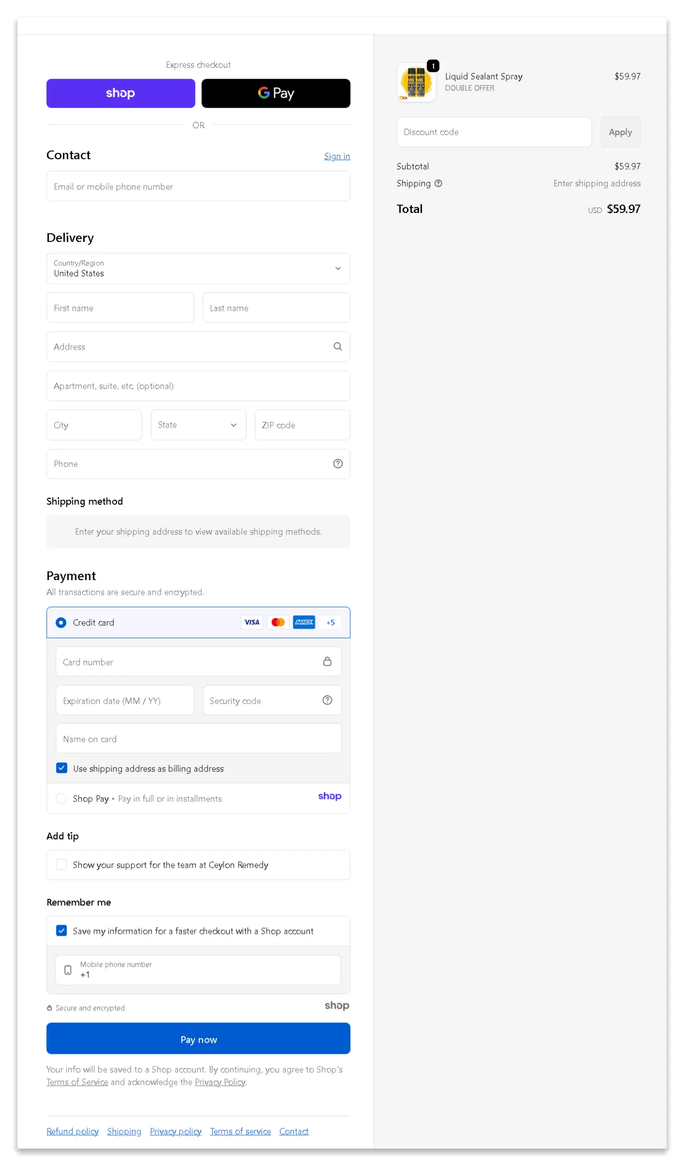 Alien Seal Spray secure checkout page
